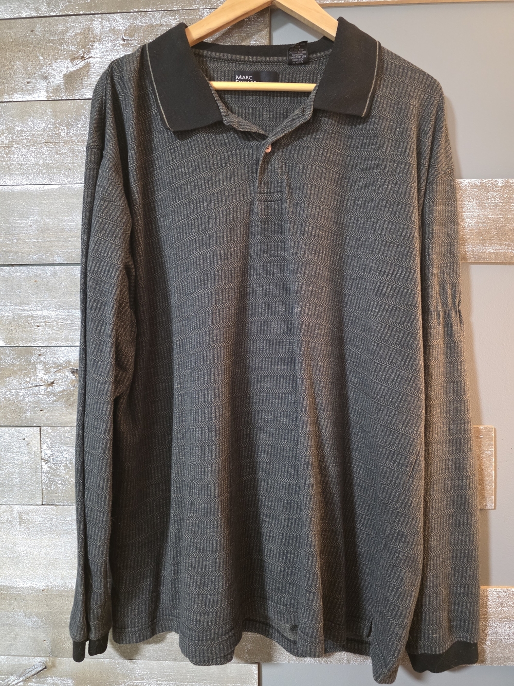 Marc Long-Sleeve Knit Polo Shirt - Gray with Black Collar